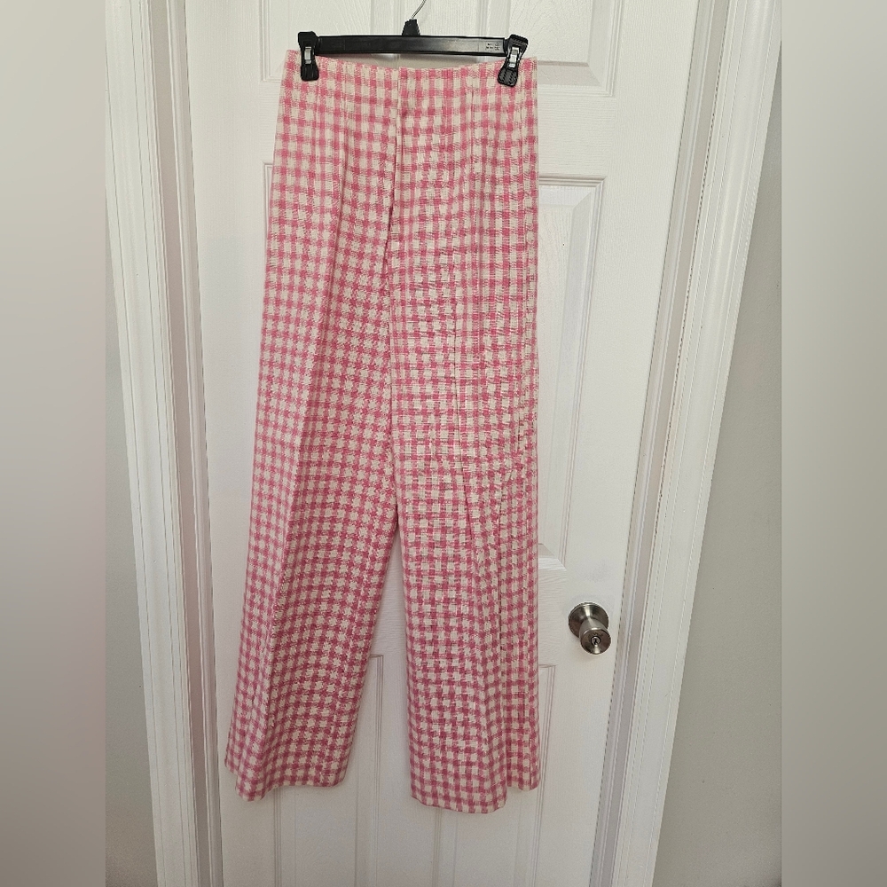 Zara Pink Gingham Wide-Leg Trousers